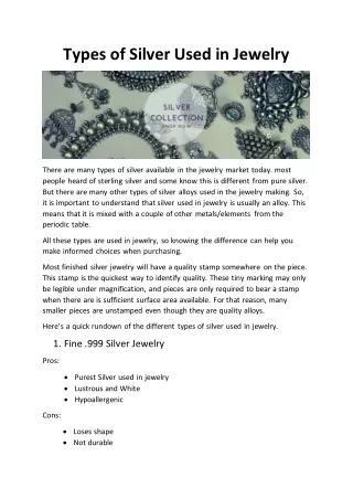 Types of Silver Used in Jewelry