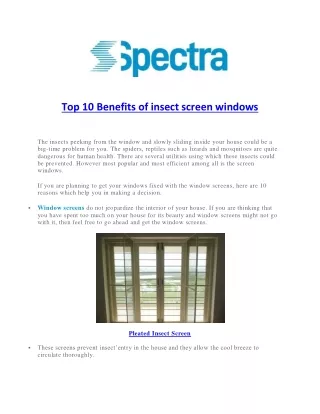 Top 10 Benefits of Insect Screen Windows - Spectra Blinds