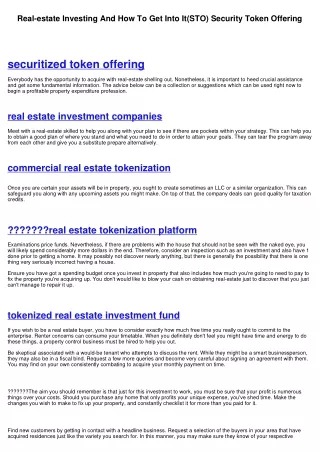 Real Estate Property Shelling out And How You Can Get Involved With It(STO) Security Token Offering