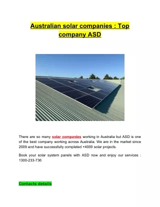 Australian solar companies : Top company ASD