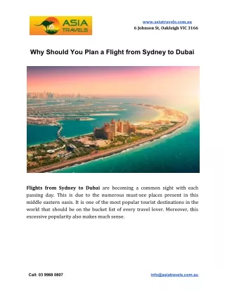Why Should You Plan a Flight from Sydney to Dubai