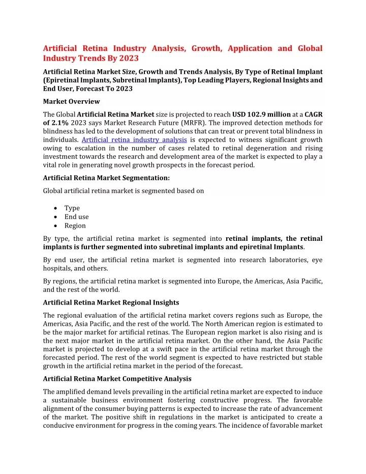 artificial retina industry analysis growth