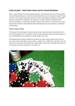 Justin Kuraitis - Flash Poker Game and Its Varied Attributes
