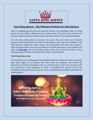 Satta King Agency - The Ultimate Website For Satta Bettors