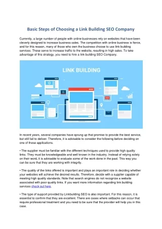 Basic Steps of Choosing a Link Building SEO Company