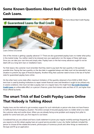 some known questions about bad credit ok quick