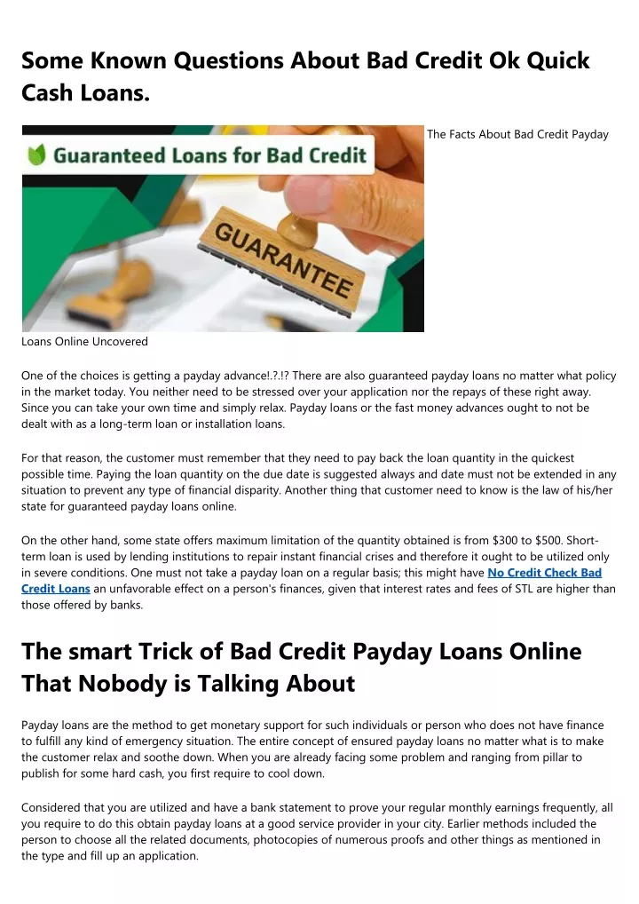 some known questions about bad credit ok quick