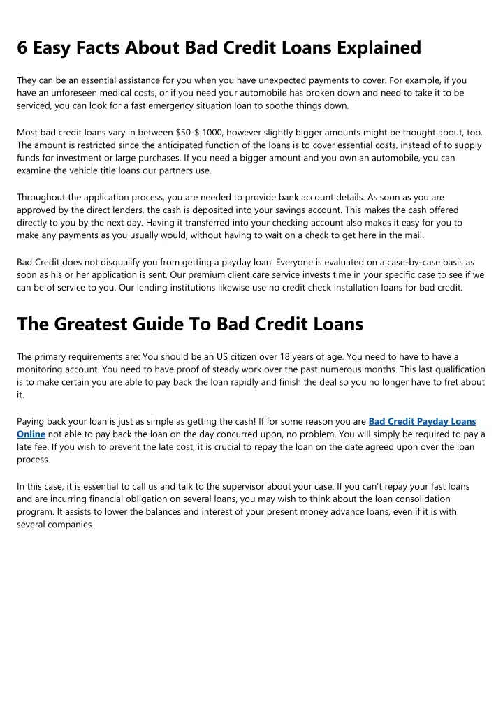6 easy facts about bad credit loans explained