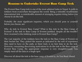 Reasons to Undertake Everest Base Camp Trek