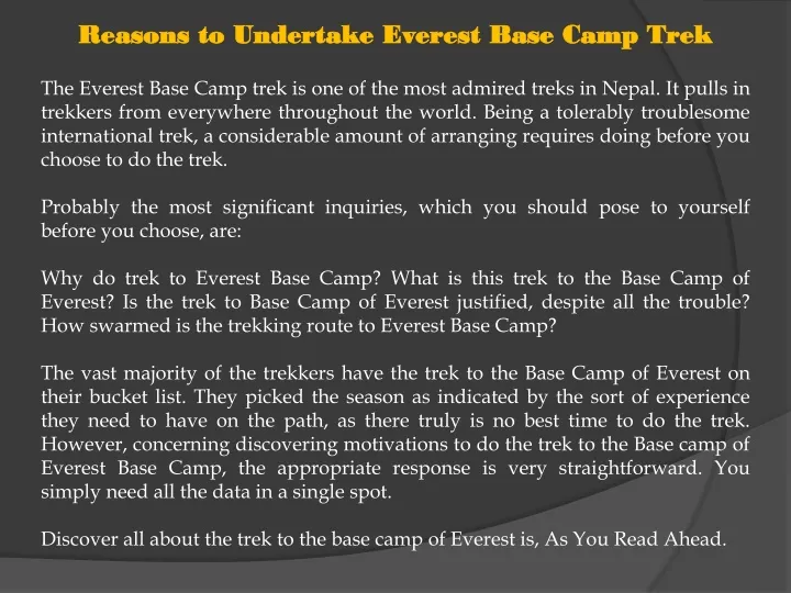 reasons to undertake everest base camp trek