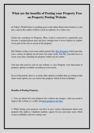 Benefit of posting property free on Property posting Website