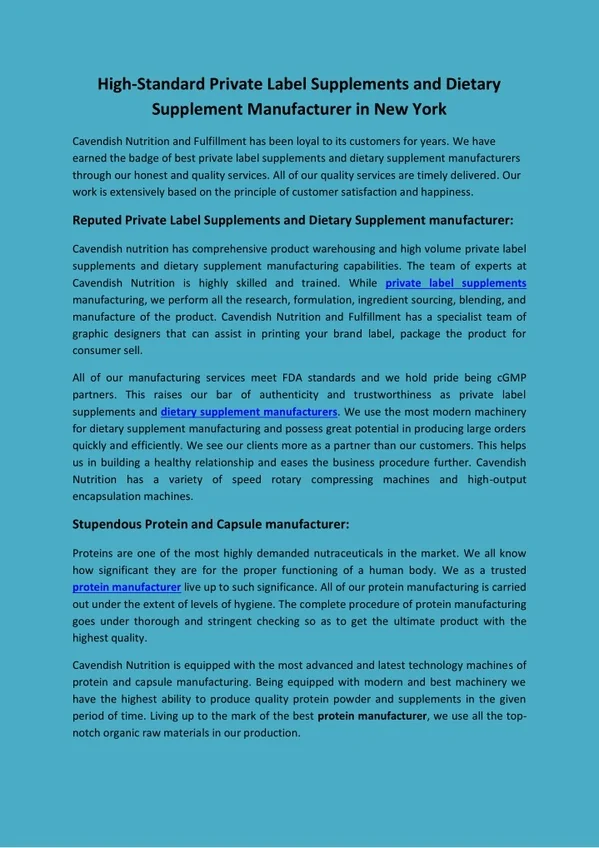 High-Standard Private Label Supplements and Dietary Supplement Manufacturer in New York