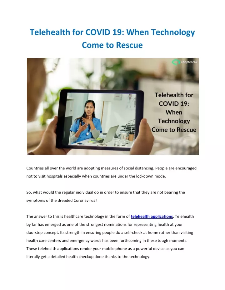 telehealth for covid 19 when technology come