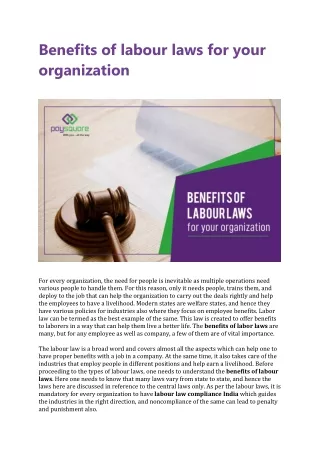 Benefits of labour laws for your organization