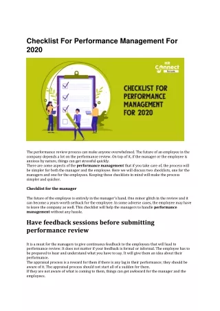 Checklist For Performance Management For 2020