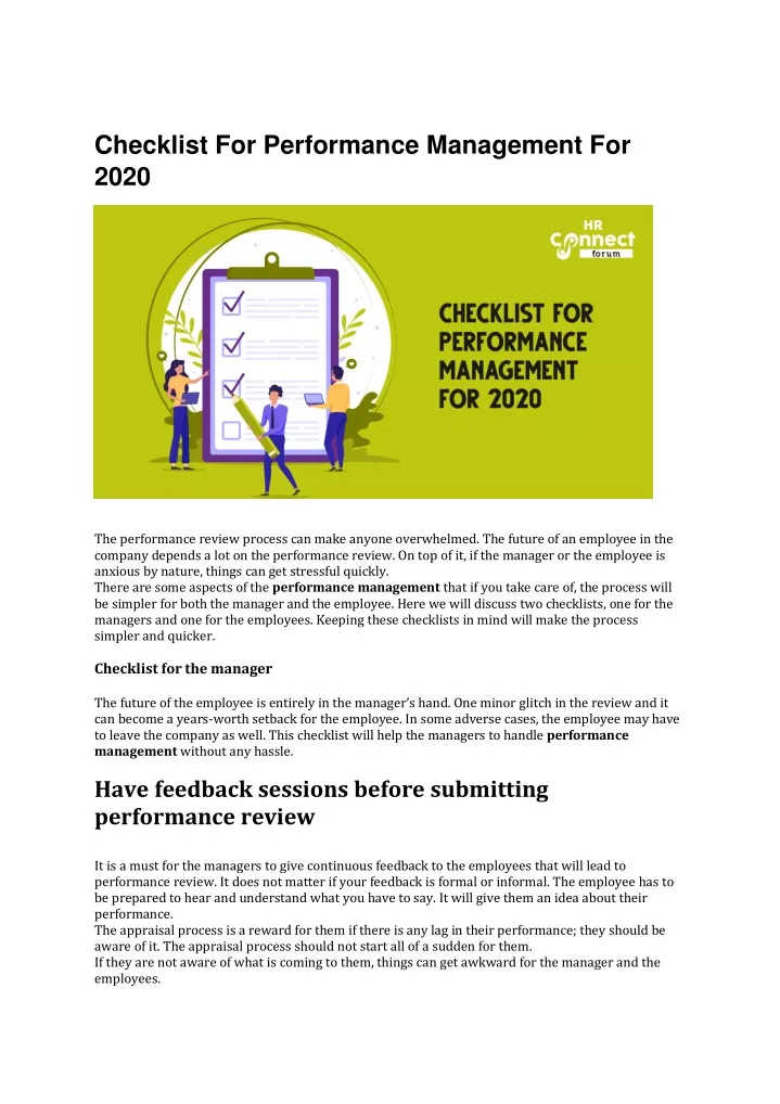 checklist for performance management for 2020