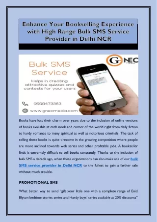 Enhance Your Bookselling Experience with High Range Bulk SMS Service Provider in Delhi NCR