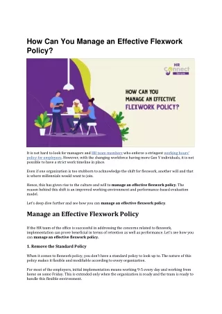 How Can You Manage an Effective Flexwork Policy?