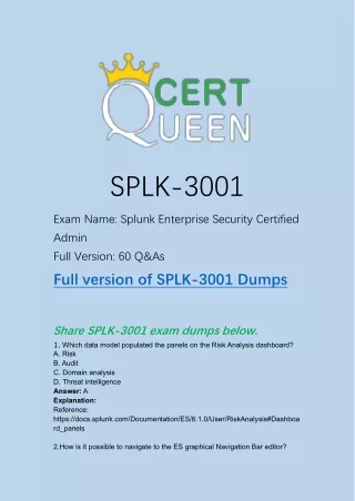 Splunk Certification SPLK-3001 Exam Dumps Questions