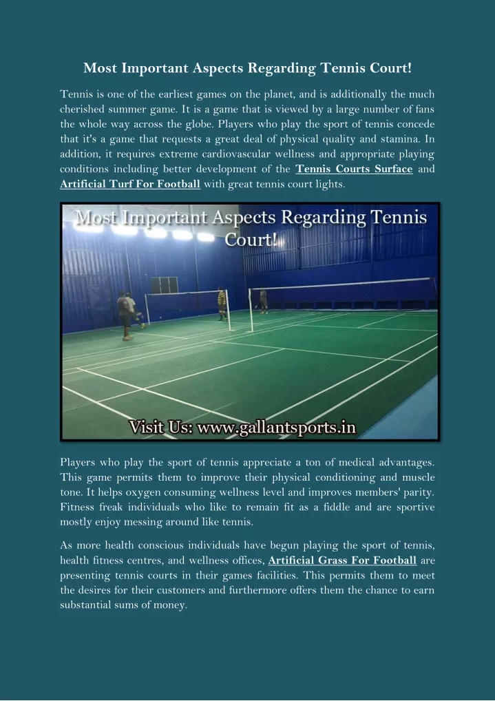 most important aspects regarding tennis court