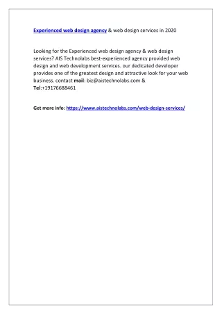 experienced web design agency web design services