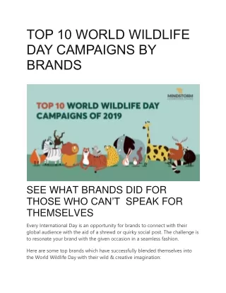 TOP 10 WORLD WILDLIFE DAY CAMPAIGNS BY BRANDS