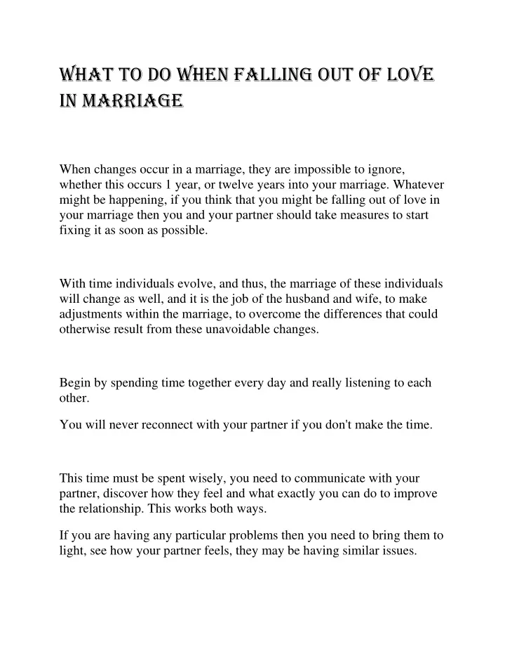 what to do when falling out of love in marriage