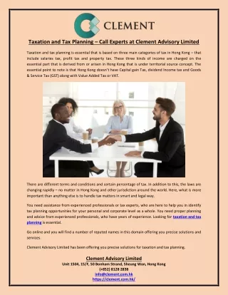 Taxation and tax planning call experts at clement advisory limited