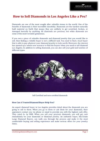 How to Sell Diamonds in Los Angeles Like a Pro?