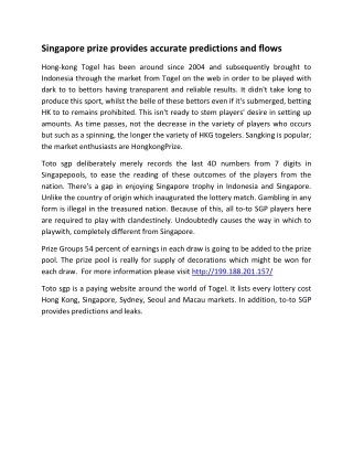 singapore prize provides accurate predictions