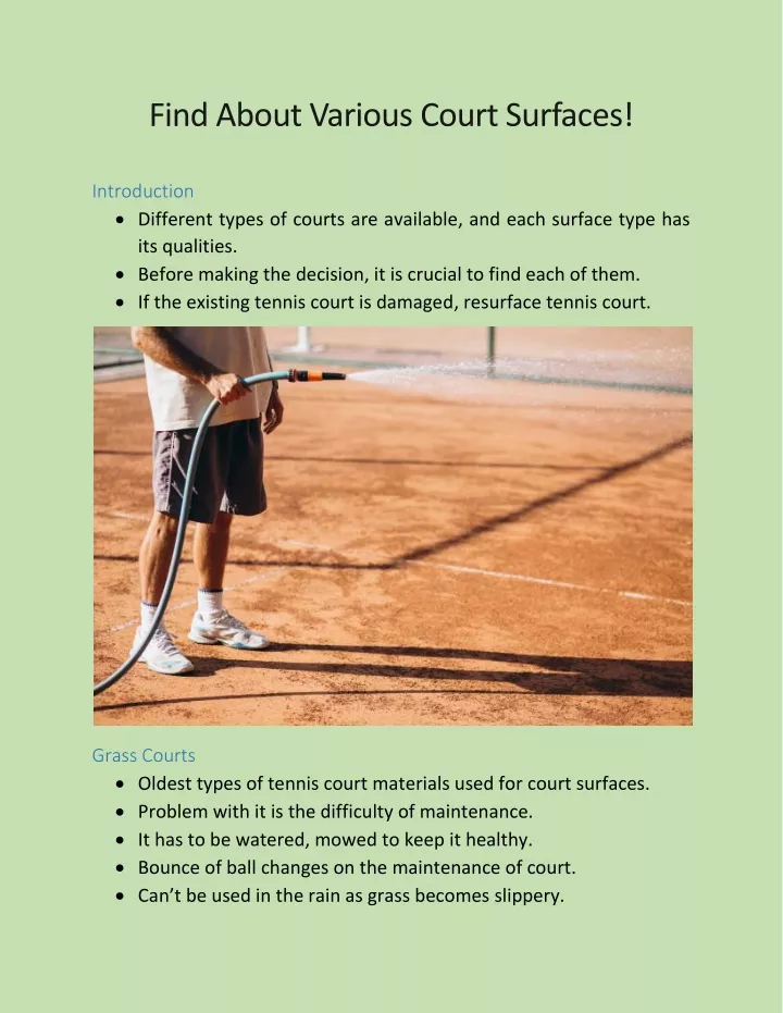 find about various court surfaces