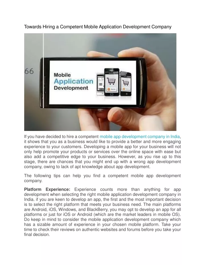 towards hiring a competent mobile application