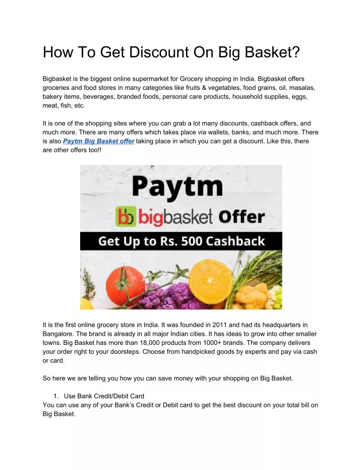 how to get discount on big basket