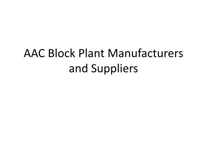 aac block plant manufacturers and suppliers