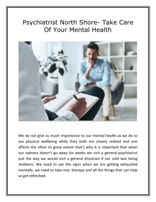 Psychiatrist North Shore- Take Care Of Your Mental Health