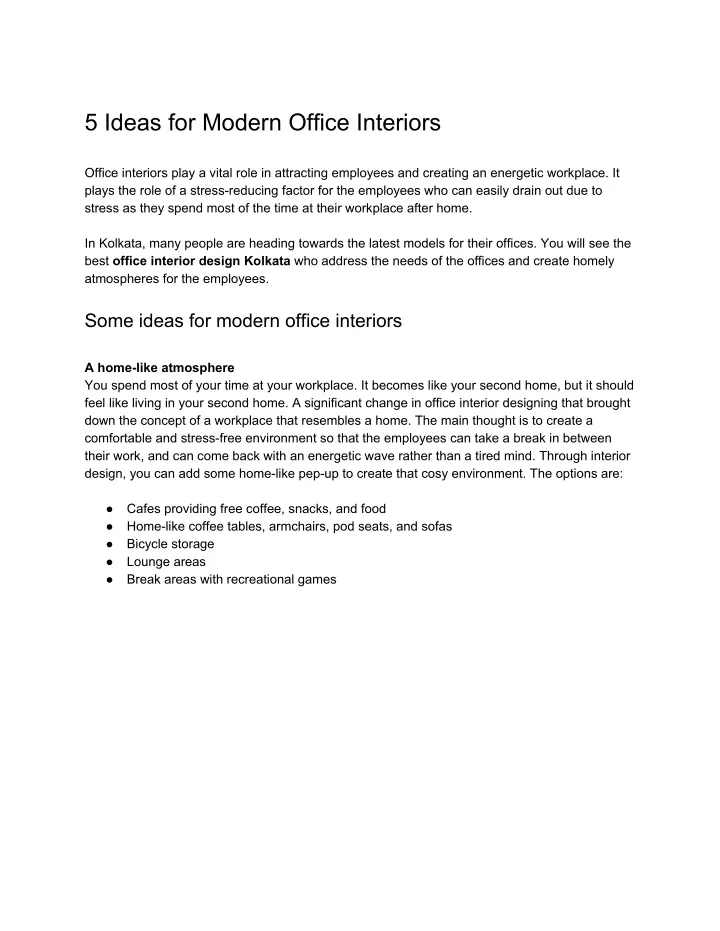 5 ideas for modern office interiors