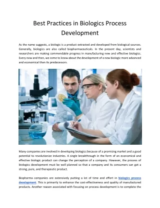 Best Practices in Biologics Process Development
