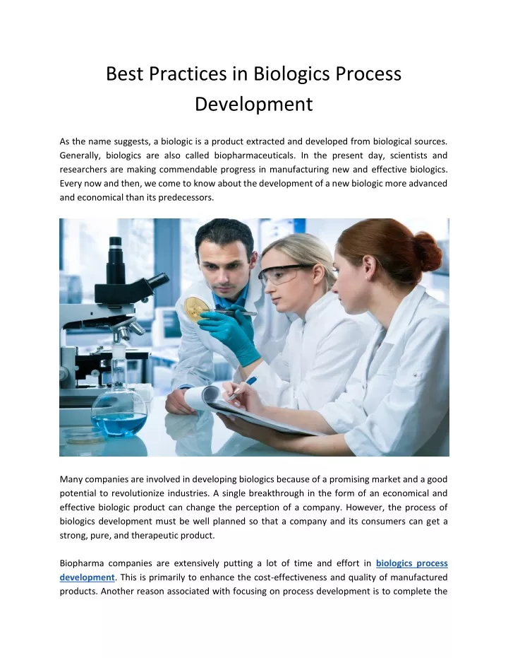 best practices in biologics process development