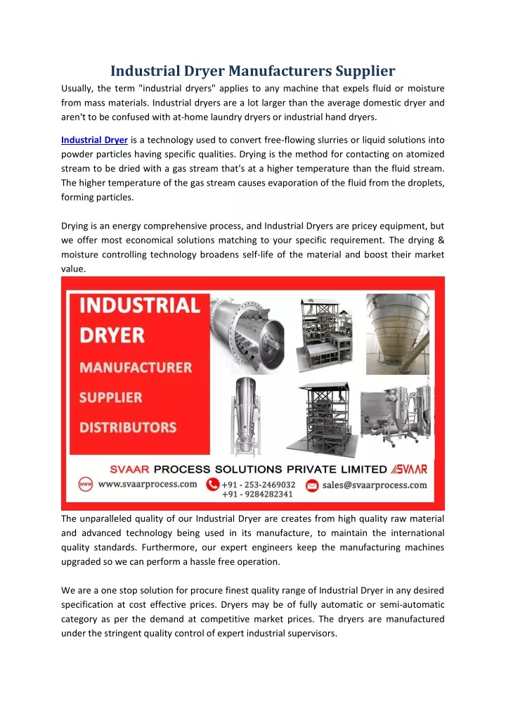 industrial dryer manufacturers supplier usually