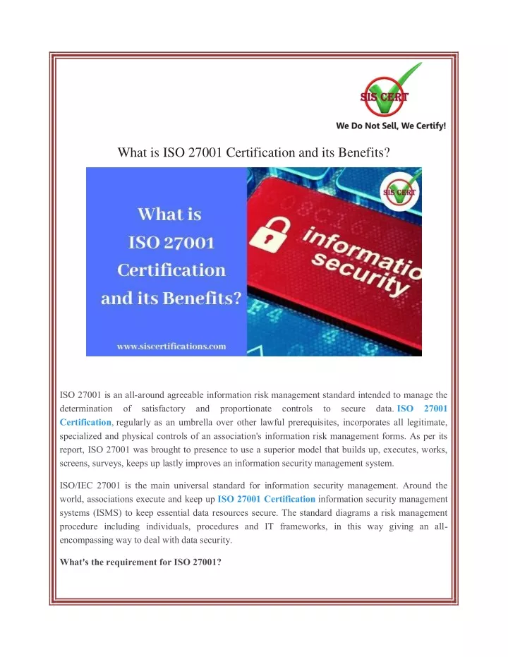 what is iso 27001 certification and its benefits