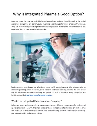 Why is Integrated Pharma a Good Option?