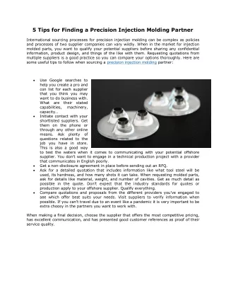 5 Tips for Finding a Precision Injection Molding Partner