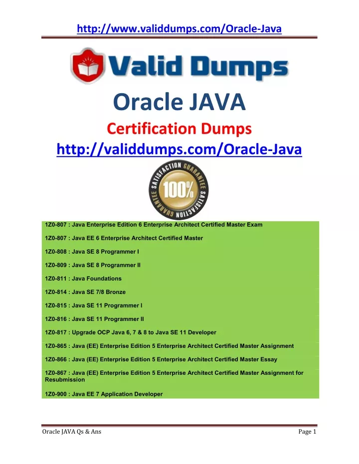 http www validdumps com oracle java