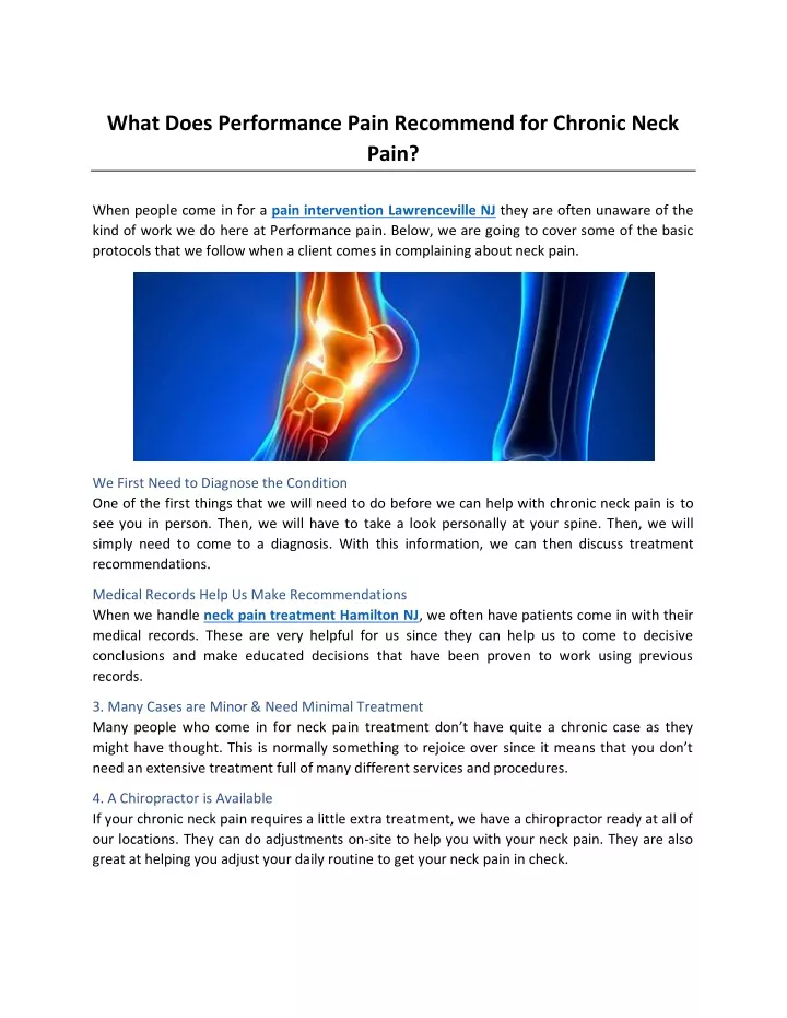 what does performance pain recommend for chronic