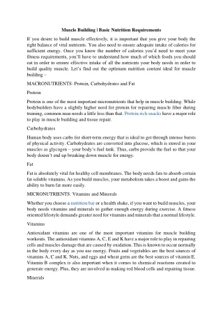 muscle building basic nutrition requirements