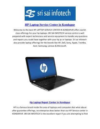 HP Service Center Kondapur, Hyderabad - Laptop Repair - sri sai infotech