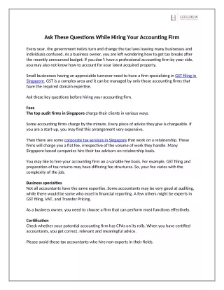Ask These Questions While Hiring Your Accounting Firm