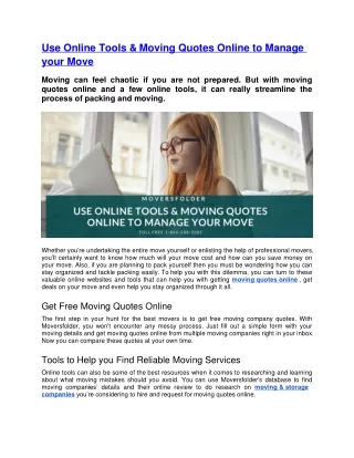 use online tools moving quotes online to manage