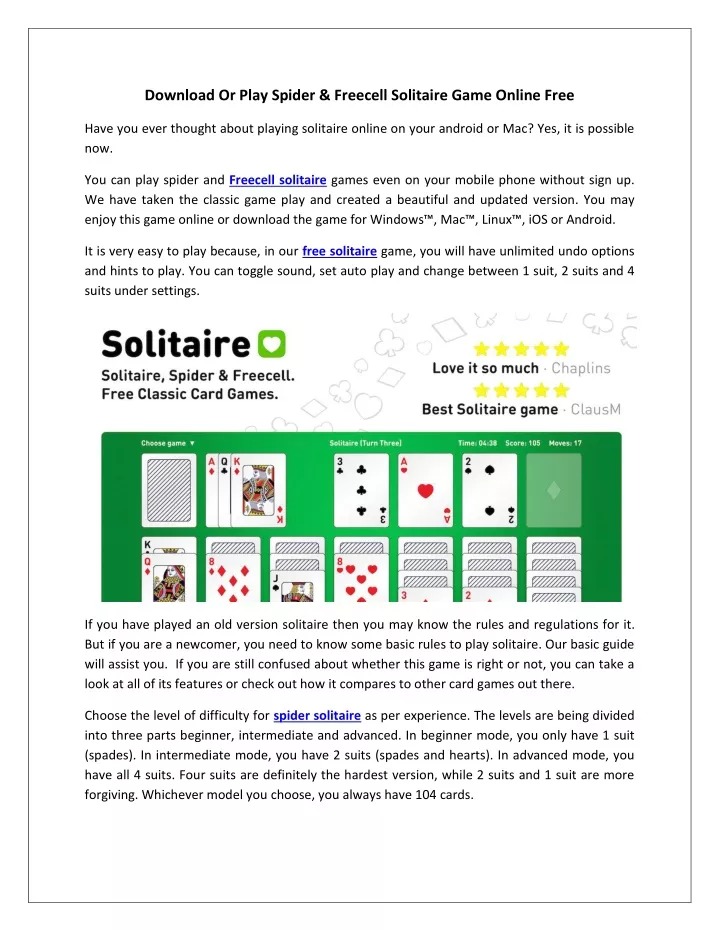 download or play spider freecell solitaire game
