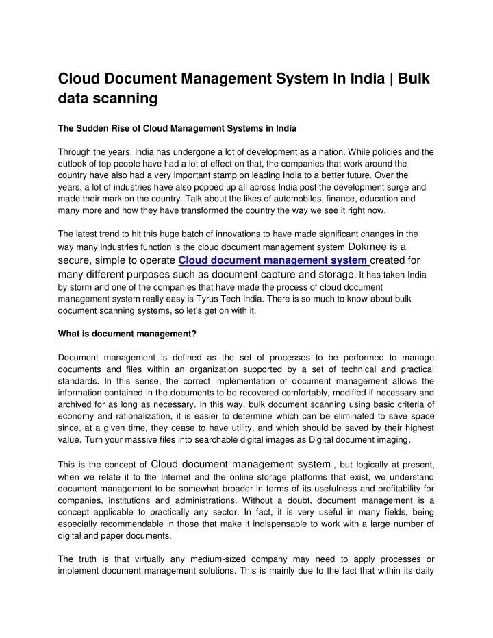 cloud document management system in india bulk